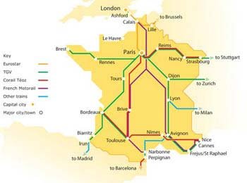 Rail map of France by Rail Europe