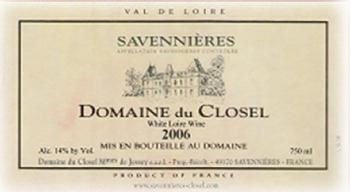 Domaine de Closel Savennieres wine label